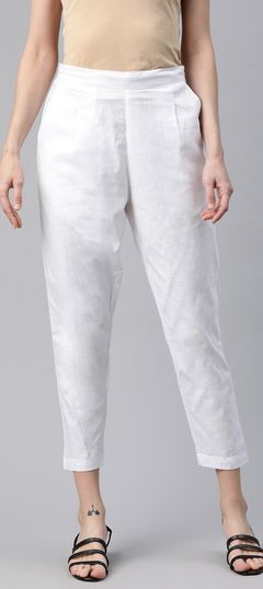 White and Off White color Jeggings in Linen fabric with Thread work