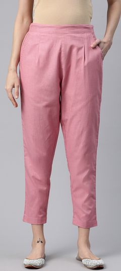 Pink and Majenta color Jeggings in Linen fabric with Thread work