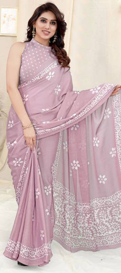 Pink and Majenta color Saree in Faux Chiffon fabric with Printed work