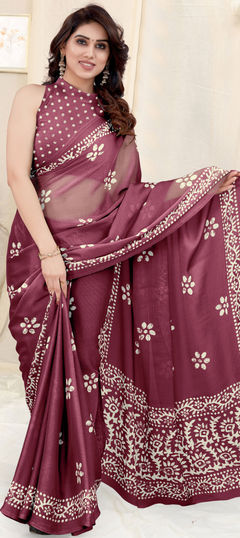 Purple and Violet color Saree in Faux Chiffon fabric with Printed work