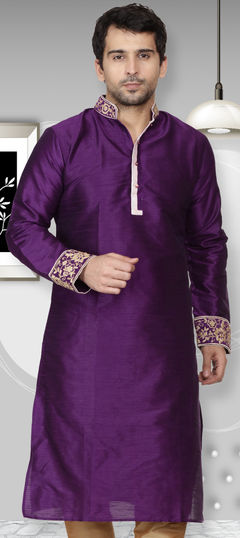 Purple and Violet color Kurta in Dupion Silk fabric with Embroidered, Thread work
