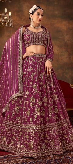 Purple and Violet color Lehenga in Georgette fabric with Embroidered, Sequence, Thread, Zari work