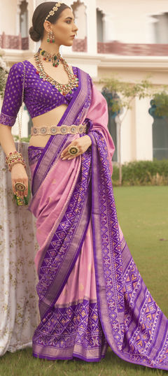 Party Wear, Traditional Pink and Majenta, Purple and Violet color Saree in Patola Silk, Silk fabric with South Printed, Weaving, Zari work : 1923964