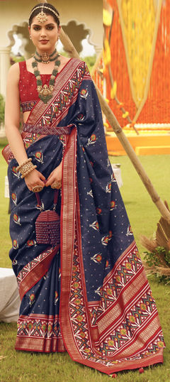 Blue color Saree in Art Silk, Silk fabric with Printed, Weaving, Zari work