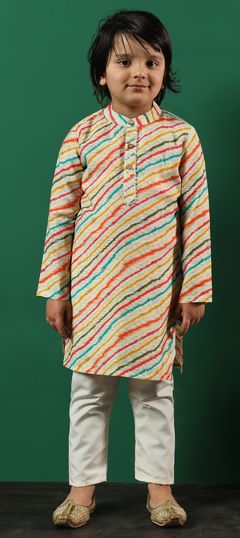 Multicolor color Boys Kurta Pyjama in Cotton fabric with Gota Patti, Printed work