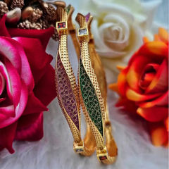 Gold color Bangles in Metal Alloy studded with CZ Diamond & Gold Rodium Polish : 1924241