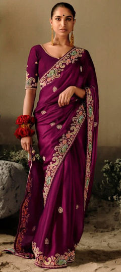 Pink and Majenta color Saree in Silk fabric with Embroidered, Resham, Sequence, Thread work