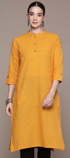 Yellow color Kurti in Cotton fabric with Printed work