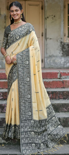 Casual, Traditional Black and Grey color Saree in Raw Silk fabric with South Weaving, Zari work : 1924603