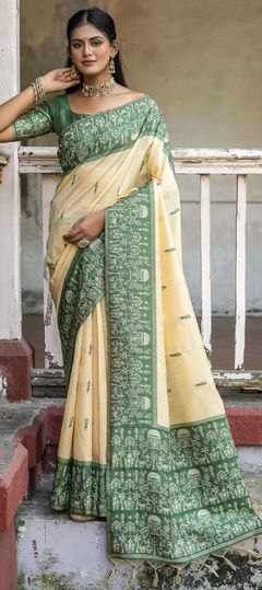 Casual, Traditional Green color Saree in Raw Silk fabric with South Weaving, Zari work : 1924610