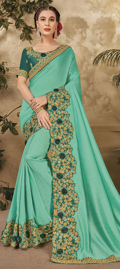 Green color Saree in Art Silk fabric with Embroidered, Thread, Zari work