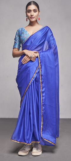 Blue color Saree in Georgette fabric with Lace work