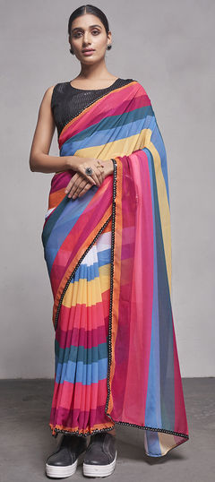 Multicolor color Saree in Georgette fabric with Lace work