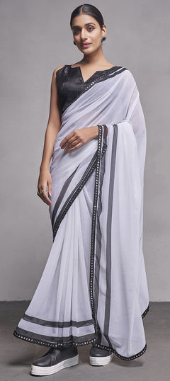 Casual, Party Wear White and Off White color Saree in Georgette fabric with Classic Lace work : 1924777