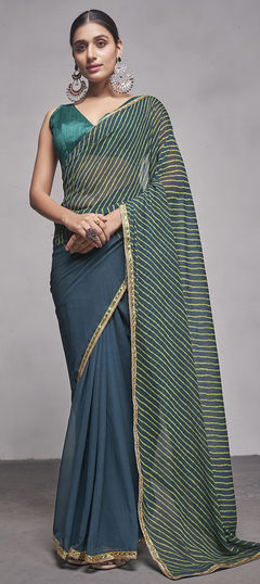 Green color Saree in Georgette fabric with Lace work