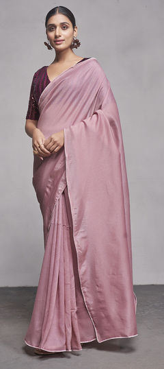 Pink and Majenta color Saree in Georgette fabric with Lace work