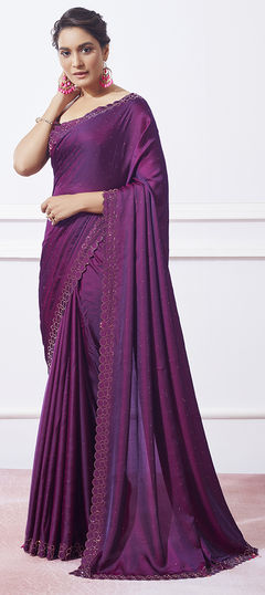 Purple and Violet color Saree in Art Silk fabric with Stone, Swarovski work