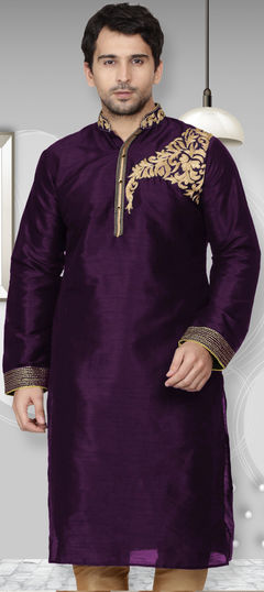 Purple and Violet color Kurta in Dupion Silk fabric with Embroidered, Thread work