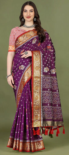 Traditional, Wedding Purple and Violet color Saree in Patola Silk fabric with South Weaving, Zari work : 1925137