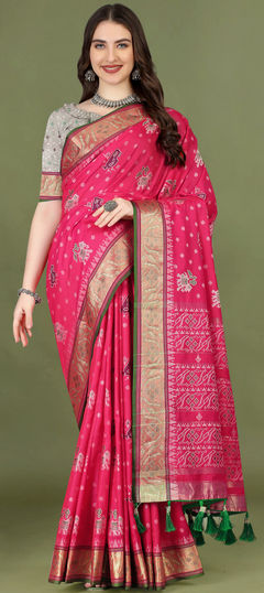 Party Wear, Traditional Pink and Majenta color Saree in Patola Silk fabric with South Weaving, Zari work : 1925138