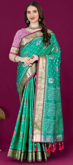 Traditional, Wedding Green color Saree in Patola Silk fabric with South Weaving, Zari work : 1925139