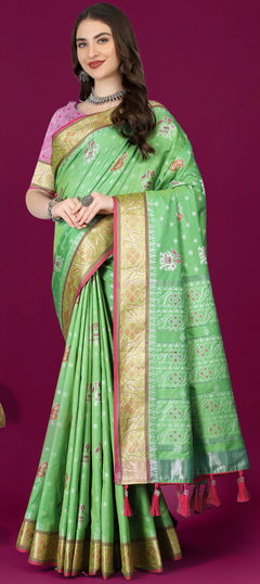 Traditional, Wedding Green color Saree in Patola Silk fabric with South Weaving, Zari work : 1925140