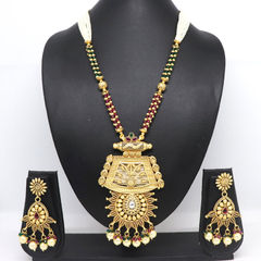 Gold Rodium Polish Multicolor color Necklace in Brass studded with Kundan, Pearl