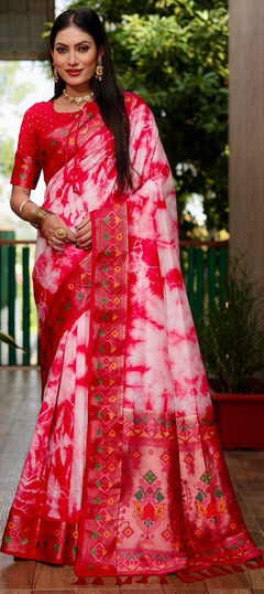 Red and Maroon color Saree in Art Silk fabric with Printed, Tye n Dye work