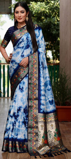 Blue color Saree in Art Silk fabric with Printed, Tye n Dye work