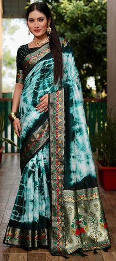 Green color Saree in Art Silk fabric with Printed, Tye n Dye work