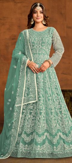 Green color Salwar Kameez in Net fabric with Embroidered, Resham, Thread work