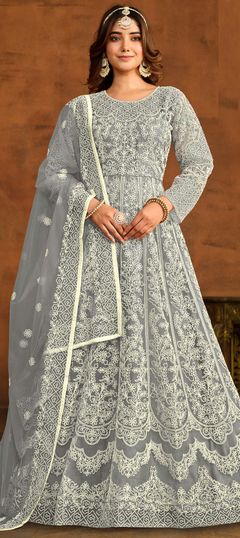 Black and Grey color Salwar Kameez in Net fabric with Embroidered, Resham, Thread work