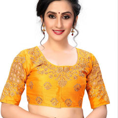 Yellow color Blouse in Art Silk fabric with Embroidered, Stone, Thread work