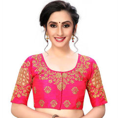 Pink and Majenta color Blouse in Art Silk fabric with Embroidered, Stone, Thread work