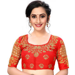 Red and Maroon color Blouse in Art Silk fabric with Embroidered, Stone, Thread work