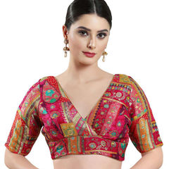 Pink and Majenta color Blouse in Brocade fabric with Weaving work