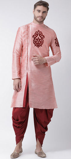 Pink and Majenta color Dhoti Kurta in Dupion Silk fabric with Embroidered, Thread work