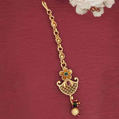 Green, Red and Maroon color Mang Tikka in Metal Alloy studded with CZ Diamond & Gold Rodium Polish : 1926327