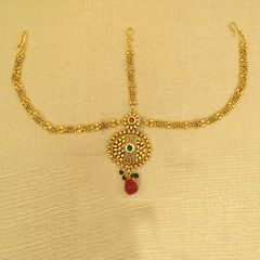 Gold Rodium Polish Green, Pink and Majenta color Mang Tikka in Metal Alloy studded with CZ Diamond