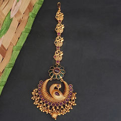 Gold Rodium Polish Green, Red and Maroon color Mang Tikka in Metal Alloy studded with CZ Diamond