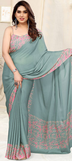 Casual, Party Wear Blue color Saree in Chiffon fabric with Classic Printed work : 1926438