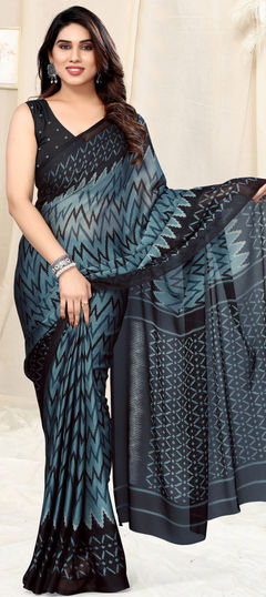 Blue color Saree in Chiffon fabric with Printed work