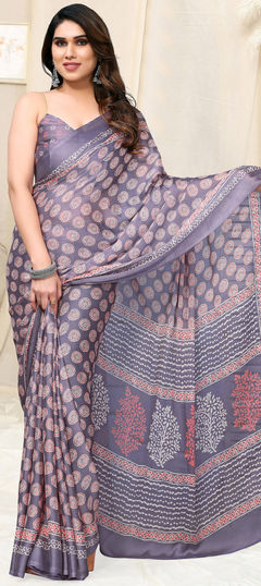 Purple and Violet color Saree in Chiffon fabric with Block Print work