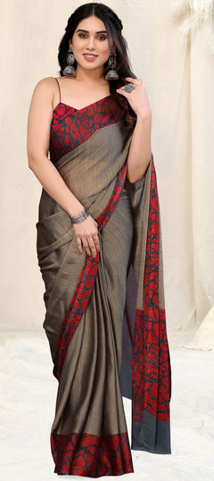 Beige and Brown color Saree in Chiffon fabric with Printed work