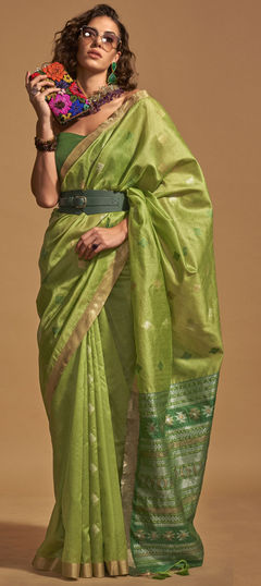 Green color Saree in Art Silk fabric with Weaving work