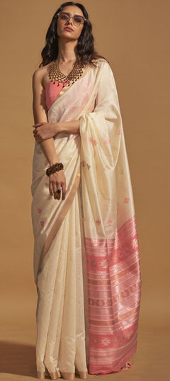 White and Off White color Saree in Art Silk fabric with Weaving work