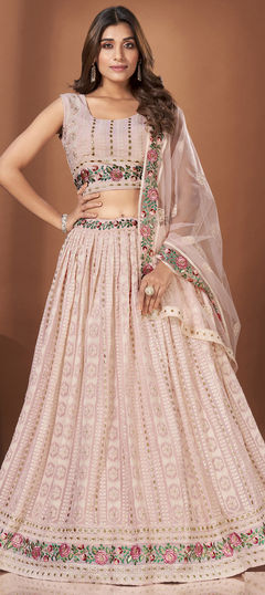 Pink and Majenta color Ready to Wear Lehenga in Georgette fabric with Embroidered, Resham, Sequence, Thread work