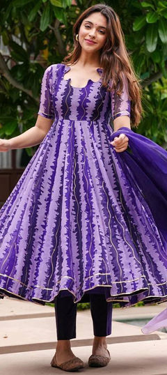 Purple and Violet color Salwar Kameez in Organza Silk fabric with Printed work