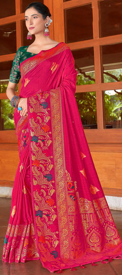 Pink and Majenta color Saree in Silk fabric with Weaving, Zari work