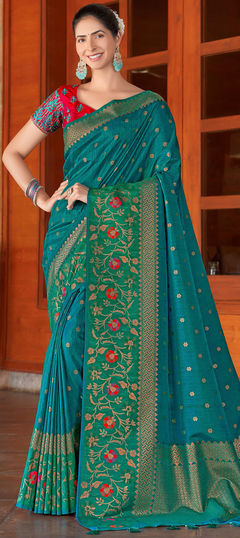 Blue color Saree in Silk fabric with Weaving, Zari work